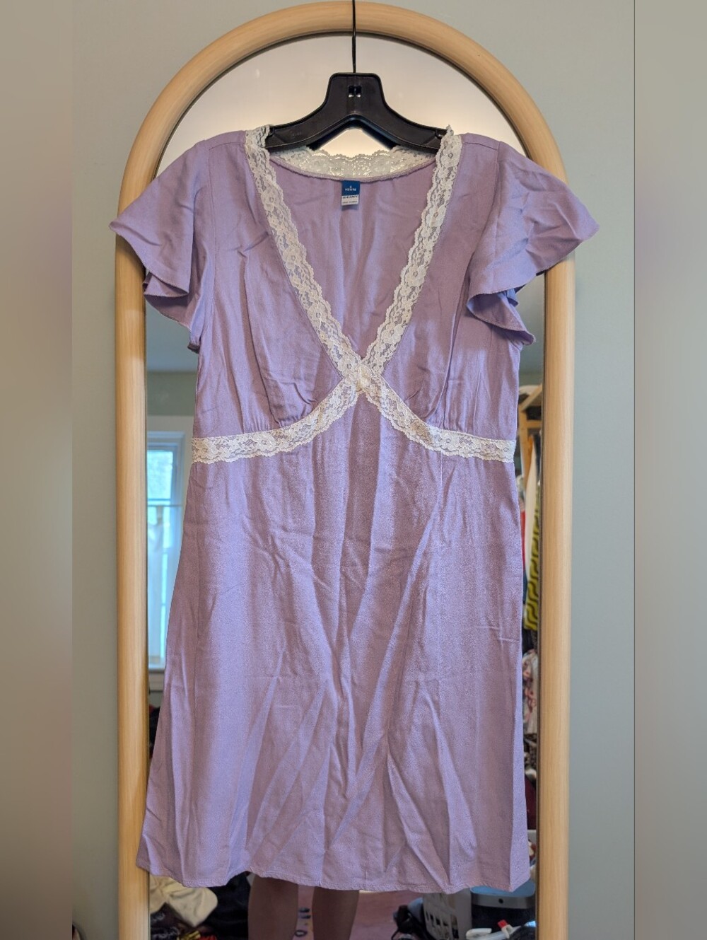 Old Navy Fit & Flare Crepe Lace-Trim Mini Dress In spring wisteria